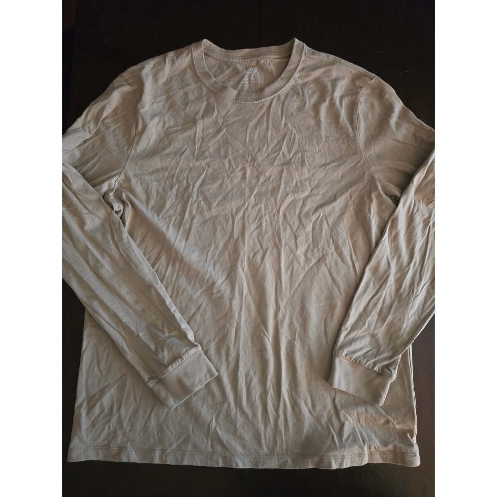 Gap Everyday Soft Mens Long Sleeve Crew Neck T-Shirt Tan Beige Large 100% Cotton